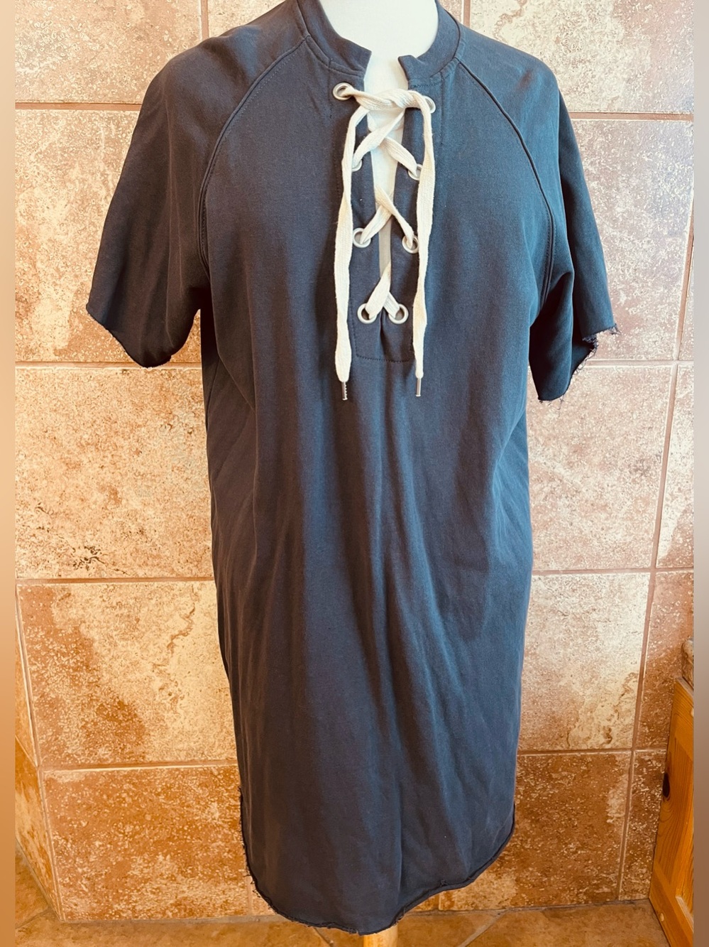 Umgee Dark Gray Lace-Up Casual Dress Size 2XL